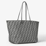 FENDI Roll Large Dark blue denim-effect FF jacquard reversible shopper - Image 4